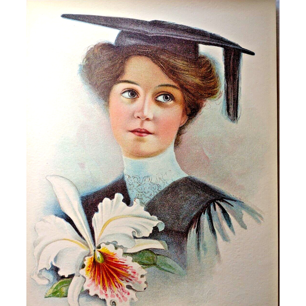 Victorian Art Print Women Graduate School Iris Flower Lithograph 1906 Original